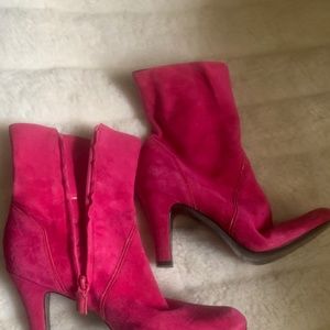 BOOTS MID CALF PINK ANTONIO MELANI SIDE ZIP COVERED HEEL SIZE 8.5